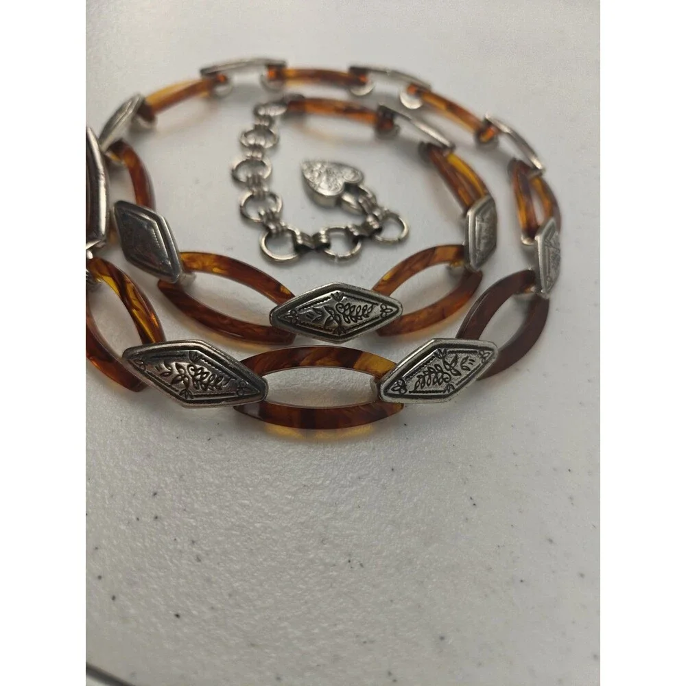 Vintage Women Brighton  32” Silver & Tortoise Lucite Chain Link Hobo Hippie Belt